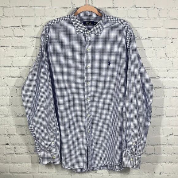 Polo Ralph Lauren Shirt Mens 2XL XXL Button Up Plaid Check Gingham Blue Pony - Picture 1 of 13